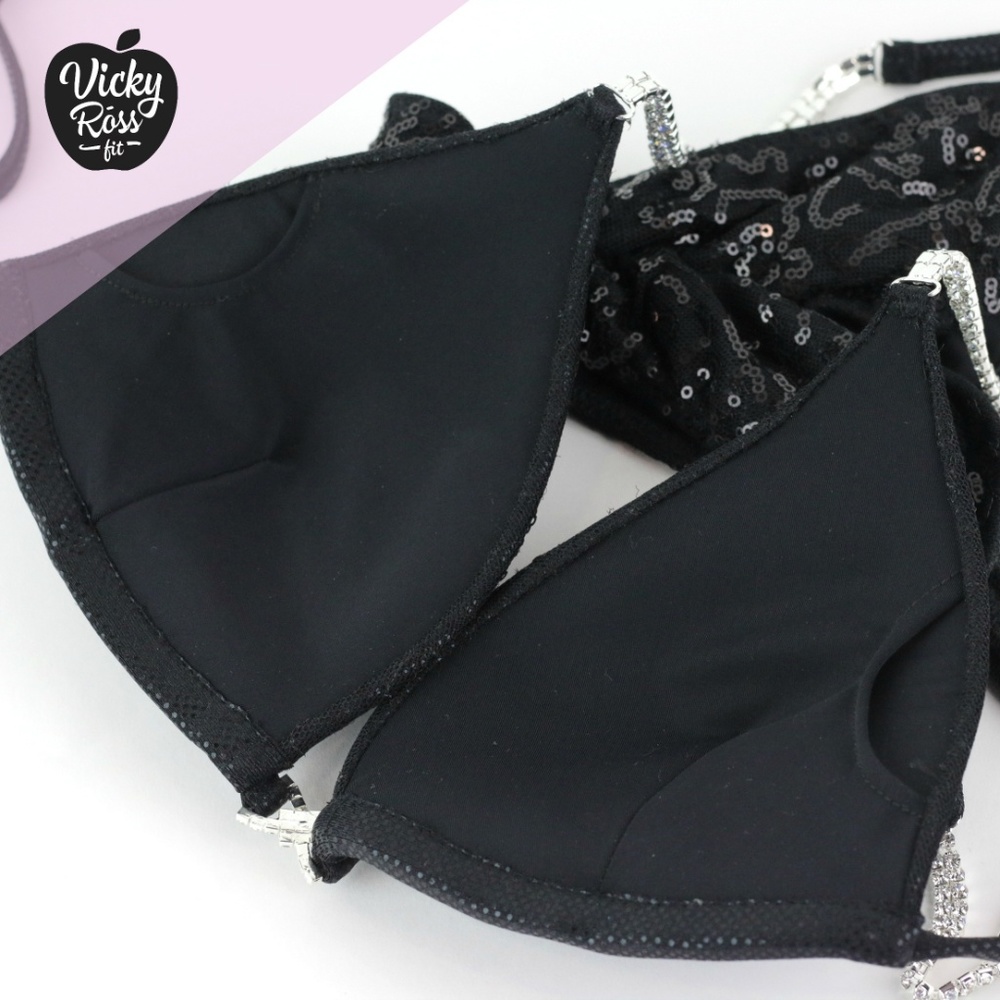 Black Sequin Competition Posing Bikini For Women - image 4